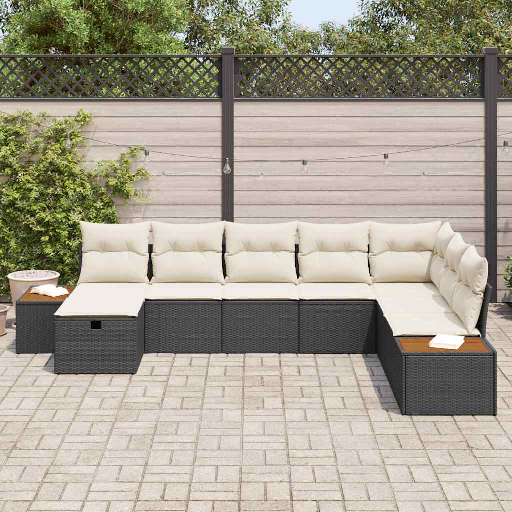 vidaXL 8-delige tuinbankset met zwarte poly rattan kussens