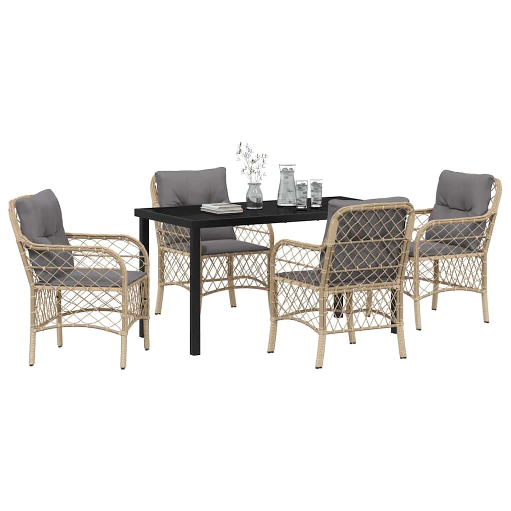 vidaXL 5-delige Tuin Eetset met Kussens in Beige Poly Rattan