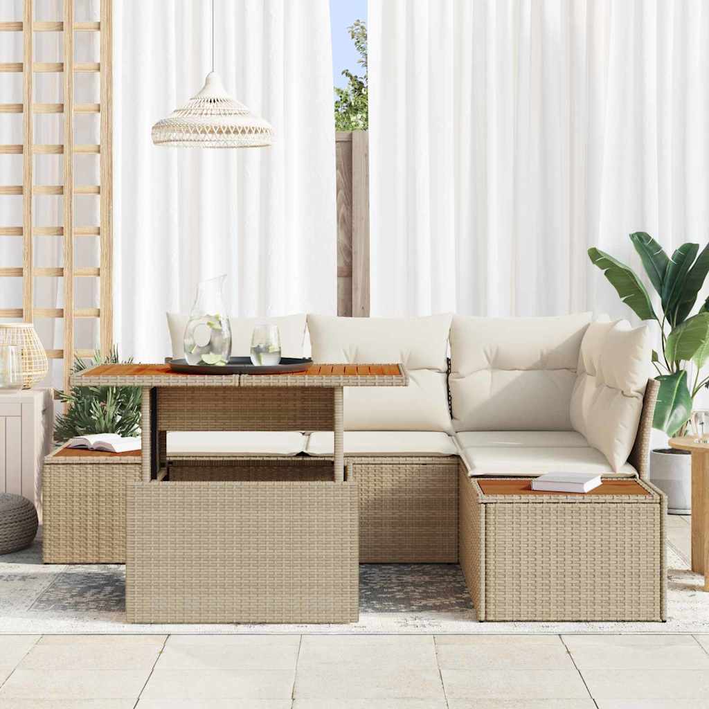 vidaXL 5-delige tuinsofa set met kussens in beige poly rattan