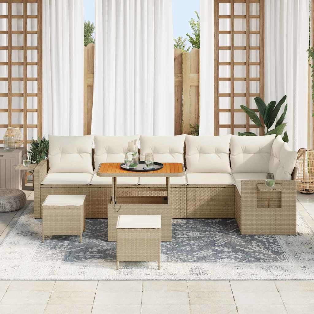 vidaXL Tuin Sofa Set met kussen met opslag met kussen Beige en Crème 289 x 124 x 85 cm