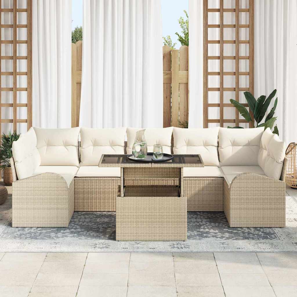 vidaXL 8-delige tuin sofa set met kussens in beige poly rattan