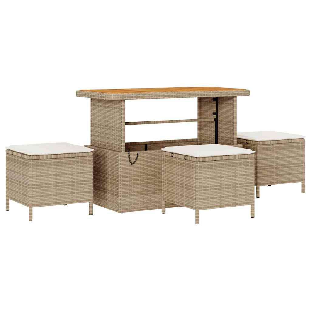 vidaXL 9-delige Tuinbank Set met Kussens - Beige Poly Rattan, Acacia