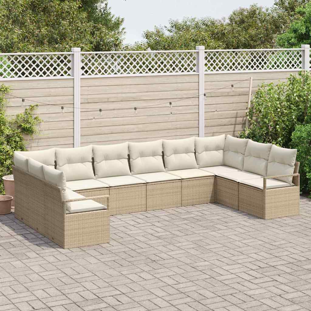 vidaXL 10-delige tuinsofa set met beige poly rattan kussens