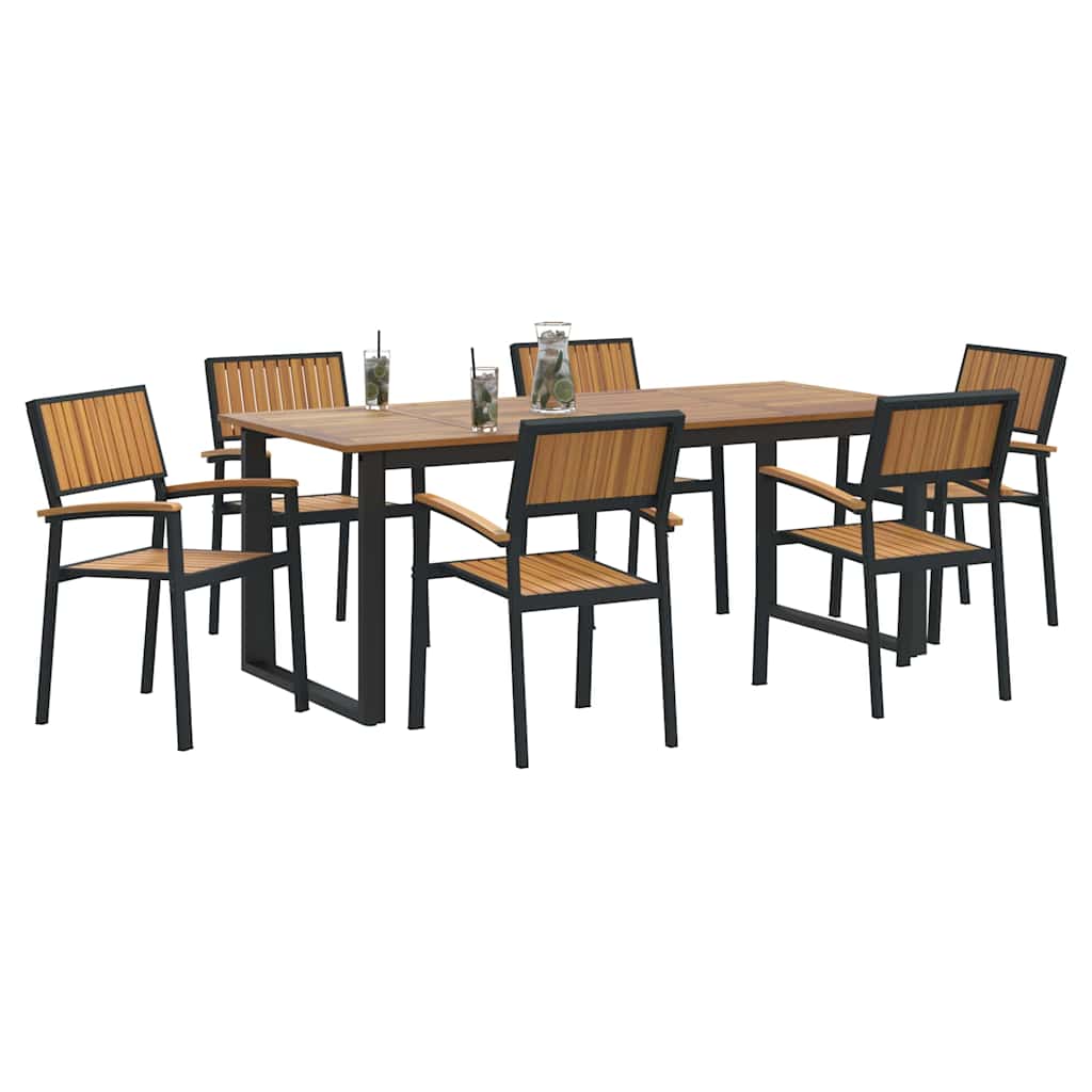 vidaXL 7-delige tuinset met zwart stalen frame en massief acaciahout