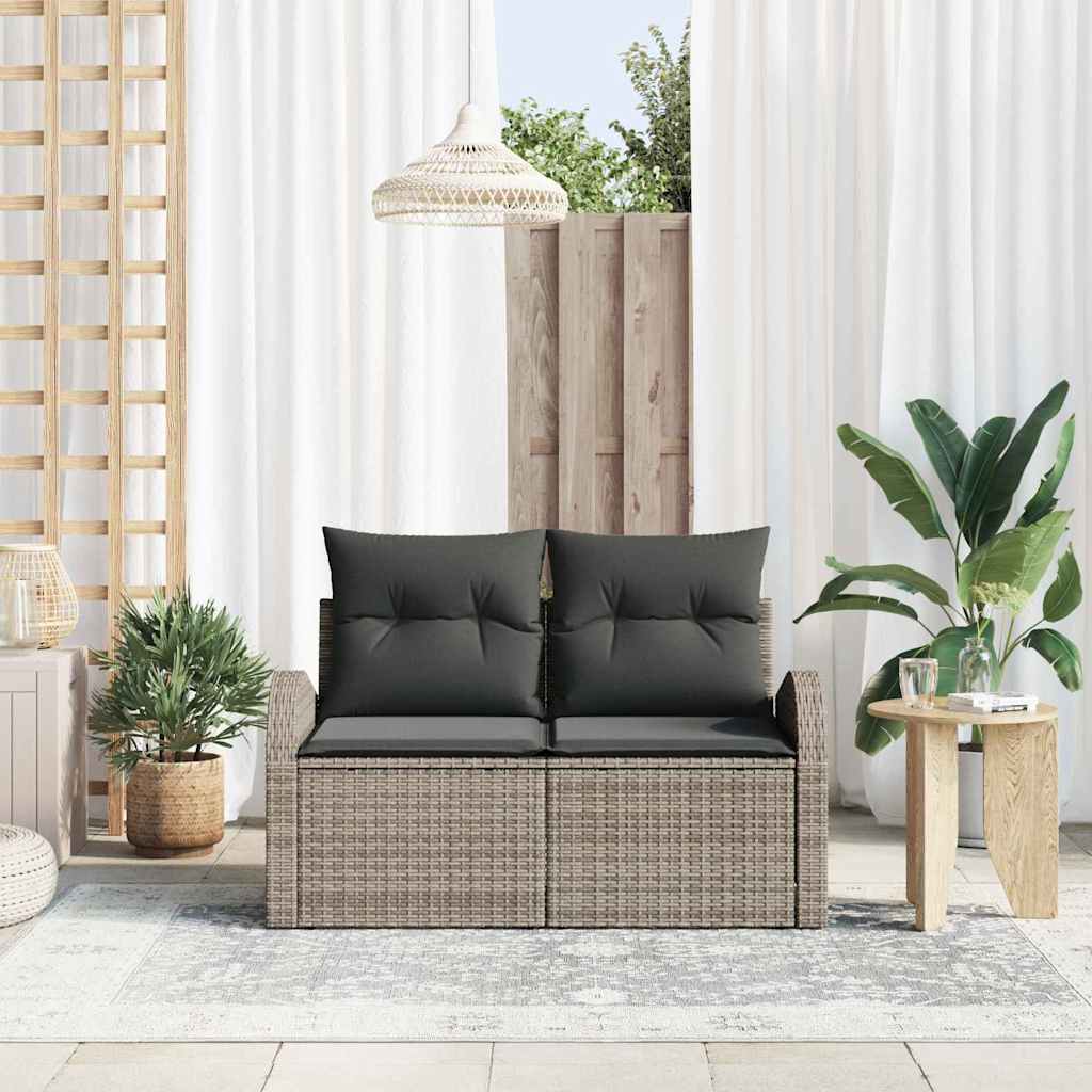 vidaXL 2-zits tuinbank met Opbergruimte & Kussens Grijs Poly Rattan
