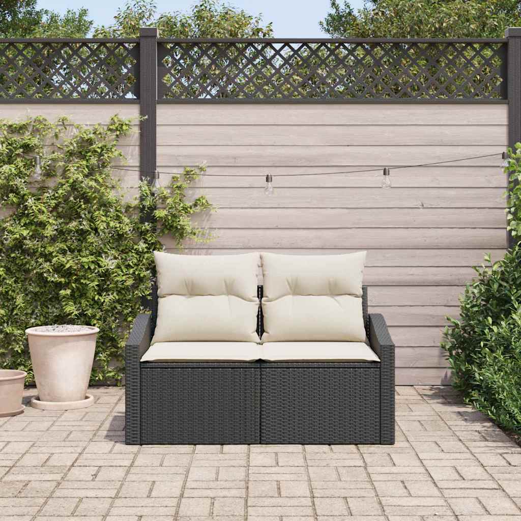 vidaXL 2-Persoons Ligbed met Opslag en Kussens - Zwart Poly Rattan