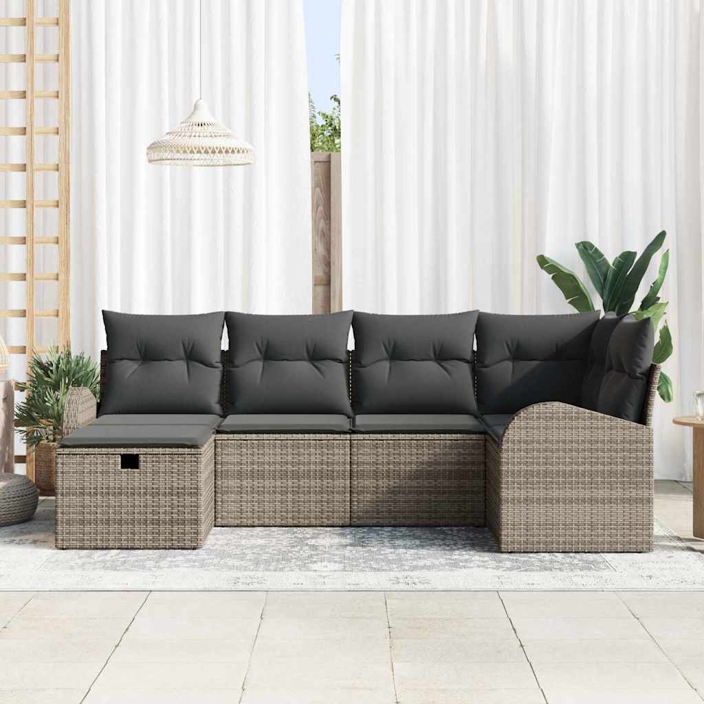 vidaXL 6-delige tuinsofa set met kussens in grijs poly rattan