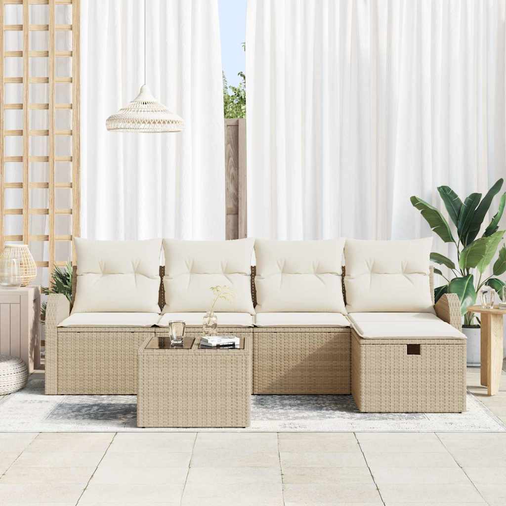 vidaXL 6-delige tuinsalonset met kussens in het beige van poly rattan