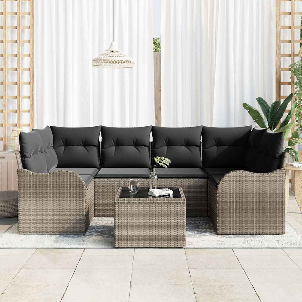 vidaXL 7-delige tuinsofa set met kussens in grijs poly rattan