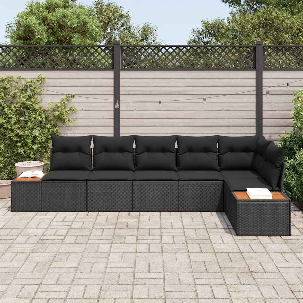 vidaXL 6-delige tuinsofa set met kussens in zwart poly rattan en acacia
