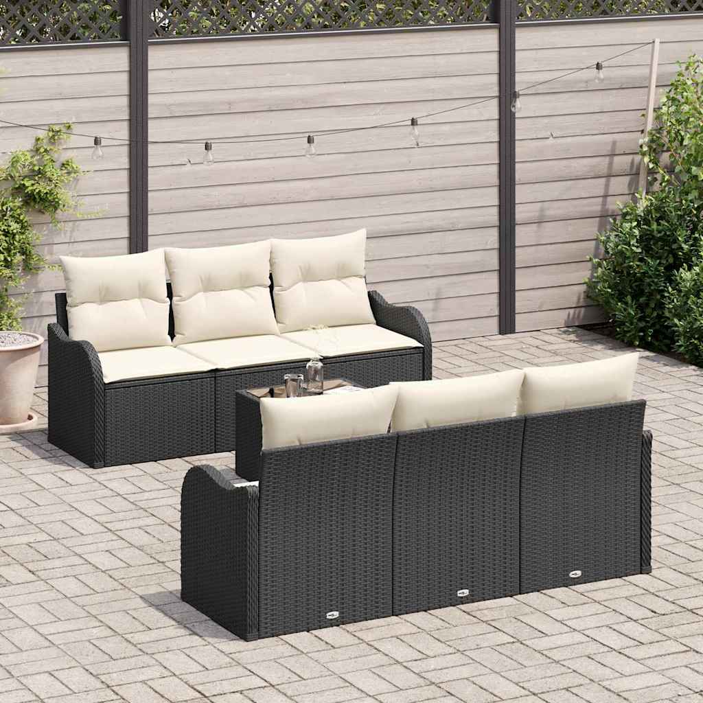 vidaXL 7-delige tuinsofa set met kussens in zwart poly rattan