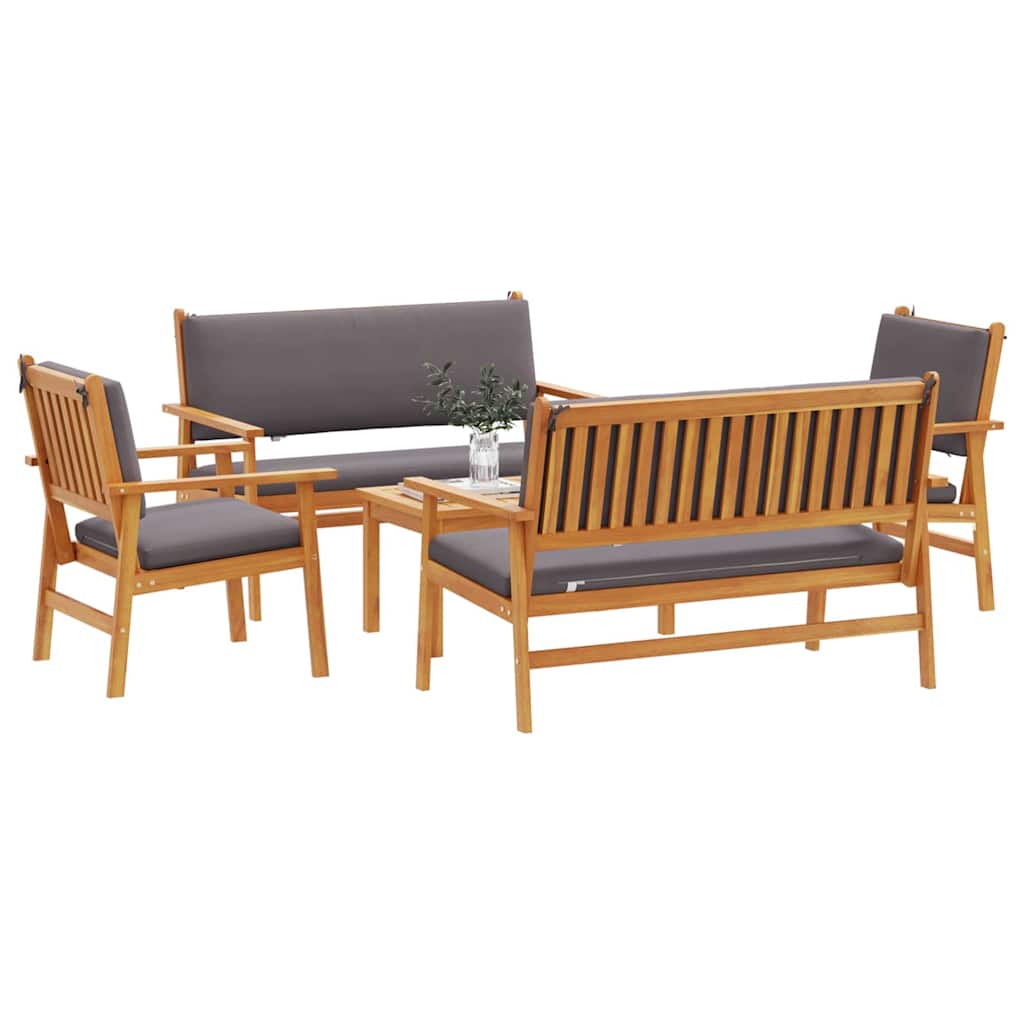 vidaXL 5-delige tuinsofa set met kussens van massief acaciahout