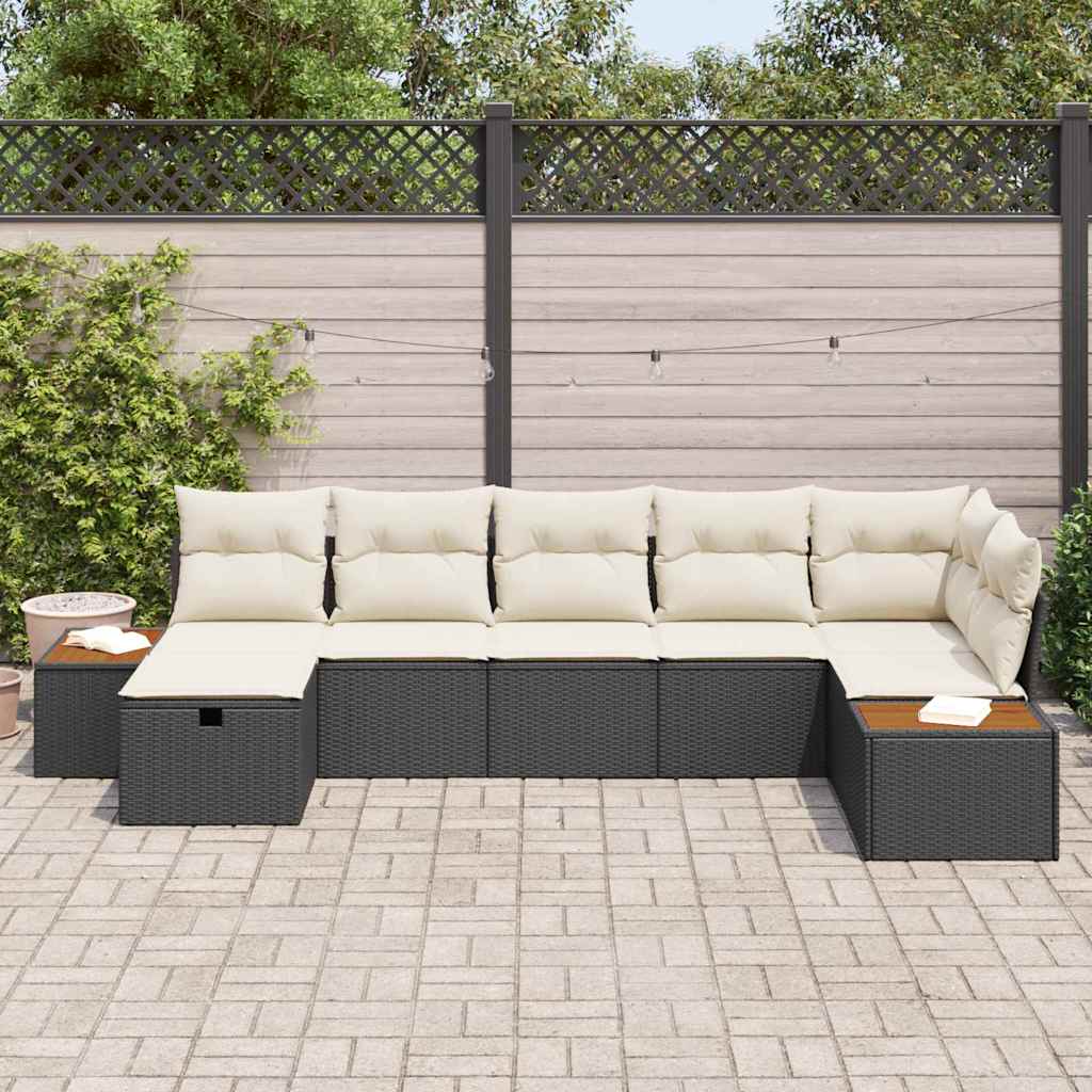 vidaXL 7-delige tuinset met kussens, zwart poly rattan