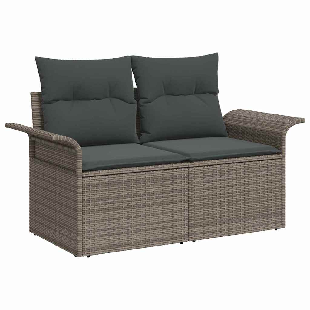 vidaXL 7-delige tuinsofa set met kussens in grijs poly rattan