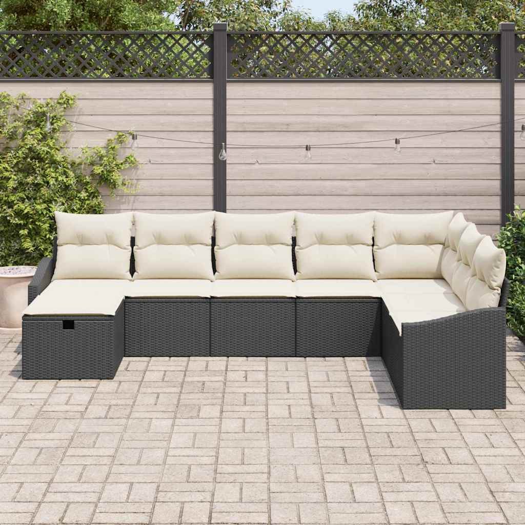 vidaXL 8-delige tuinsofa set met kussens, zwarte poly rattan