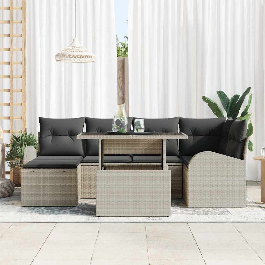 vidaXL 7-delige tuinsofa set met kussens in lichtgrijs van poly rattan