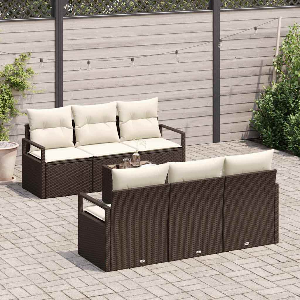 vidaXL 7-delige tuinset met kussens in bruin poly rattan