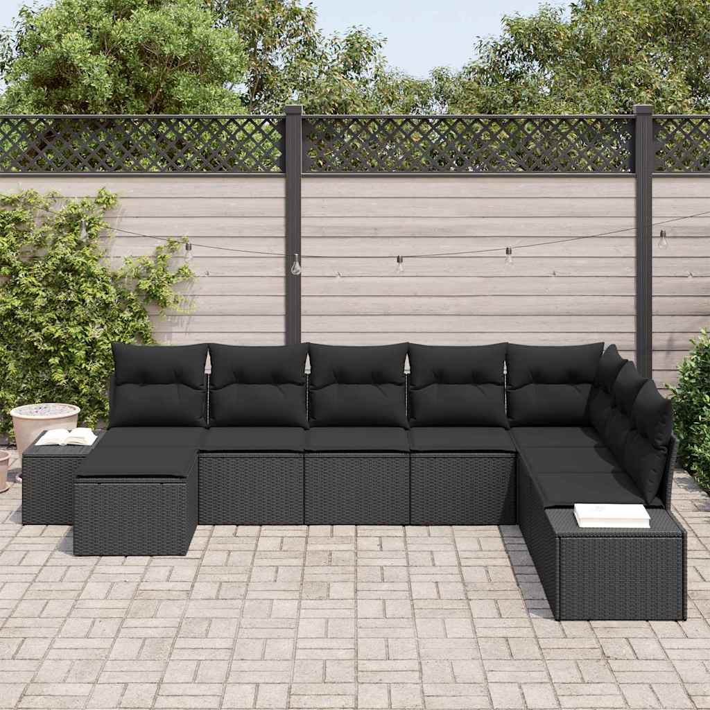 vidaXL 8-delige tuinsofa set met kussens, zwart poly rattan.
