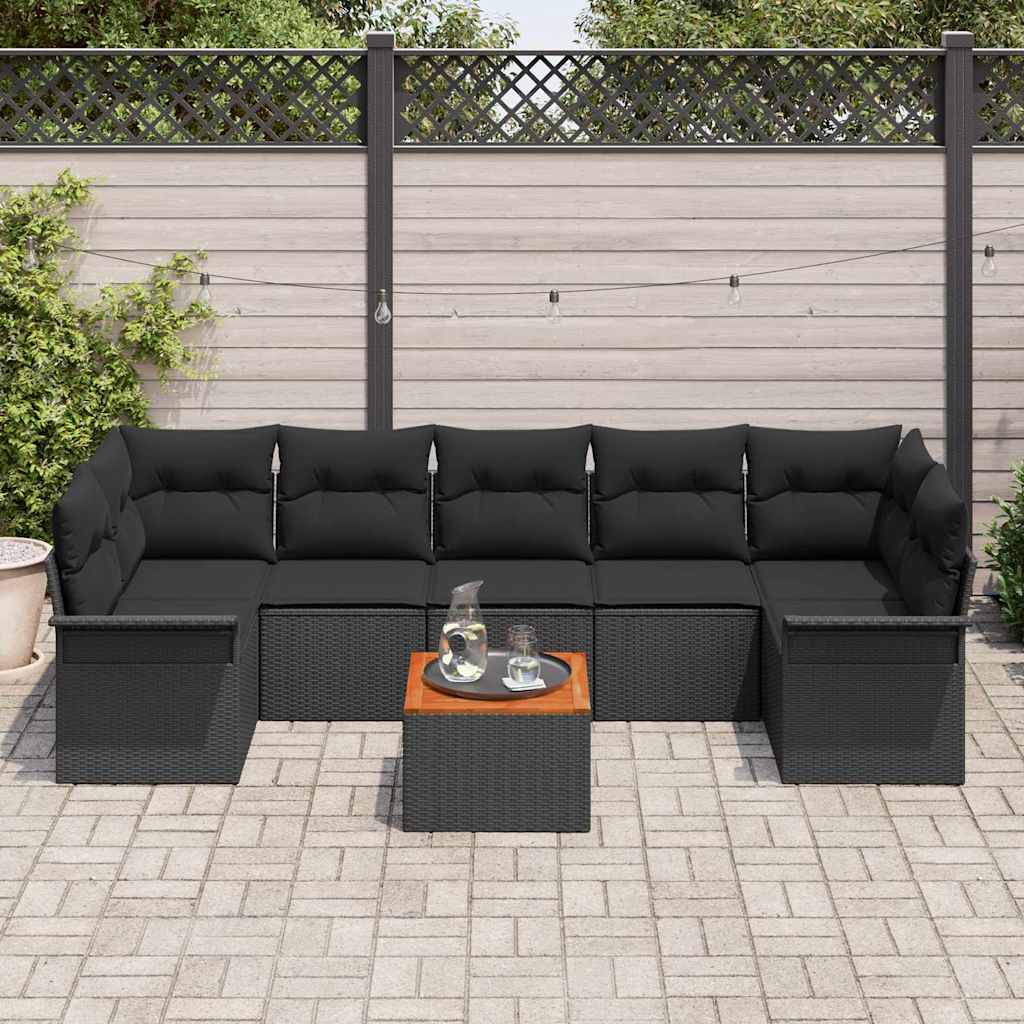 vidaXL 8-delige tuinsofa set met kussens, zwart poly riet en acacia