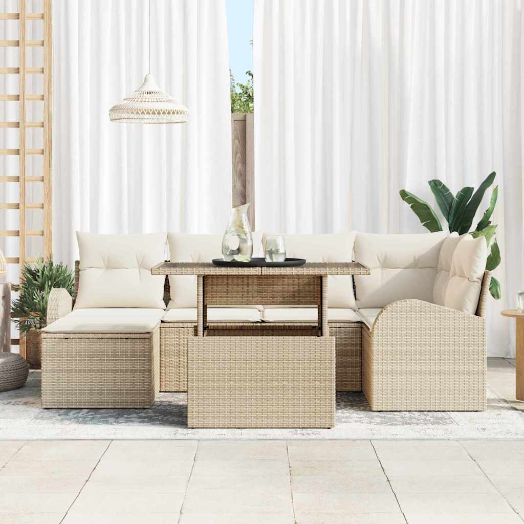 vidaXL 7-delige tuinsofa set met kussens, beige poly rattan