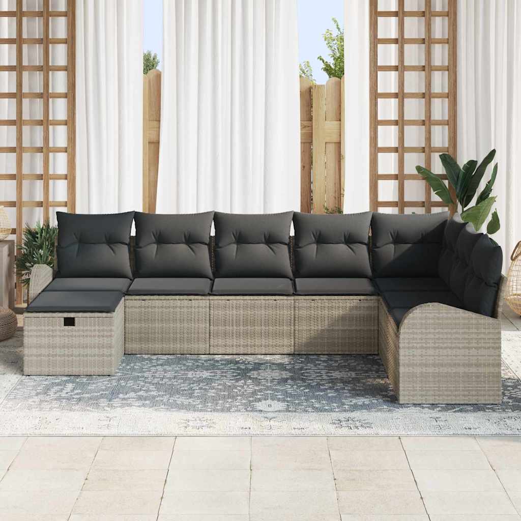 vidaXL 8-delige tuinsofa set met kussens in lichtgrijs poly rattan