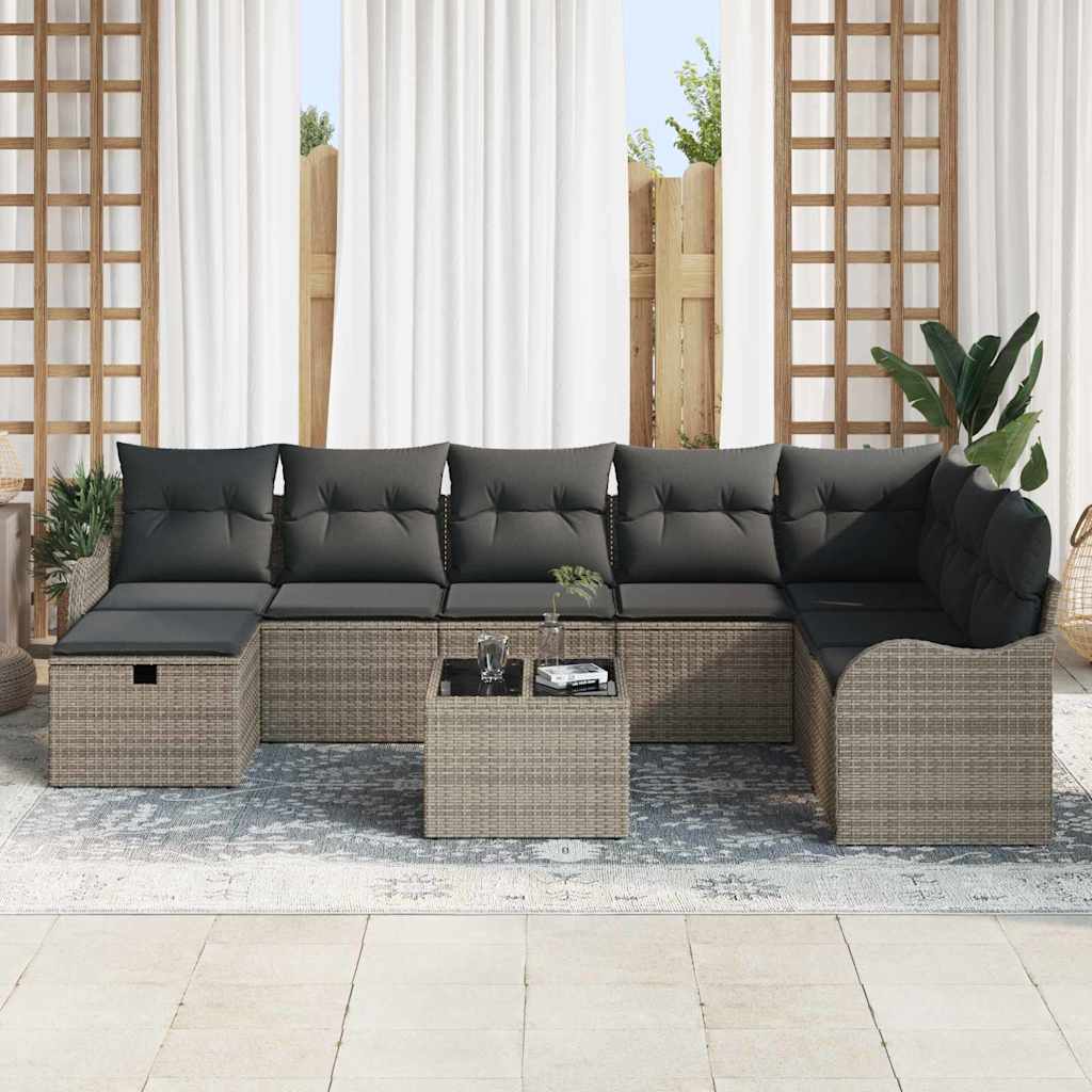 vidaXL 9-delige tuinsofa set met kussens in het grijs van poly rattan