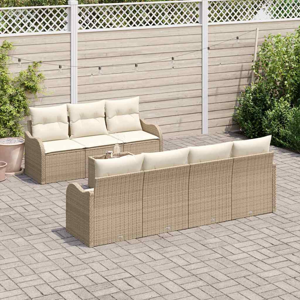 vidaXL 8-delige tuinsofa set met kussens in beige poly rattan