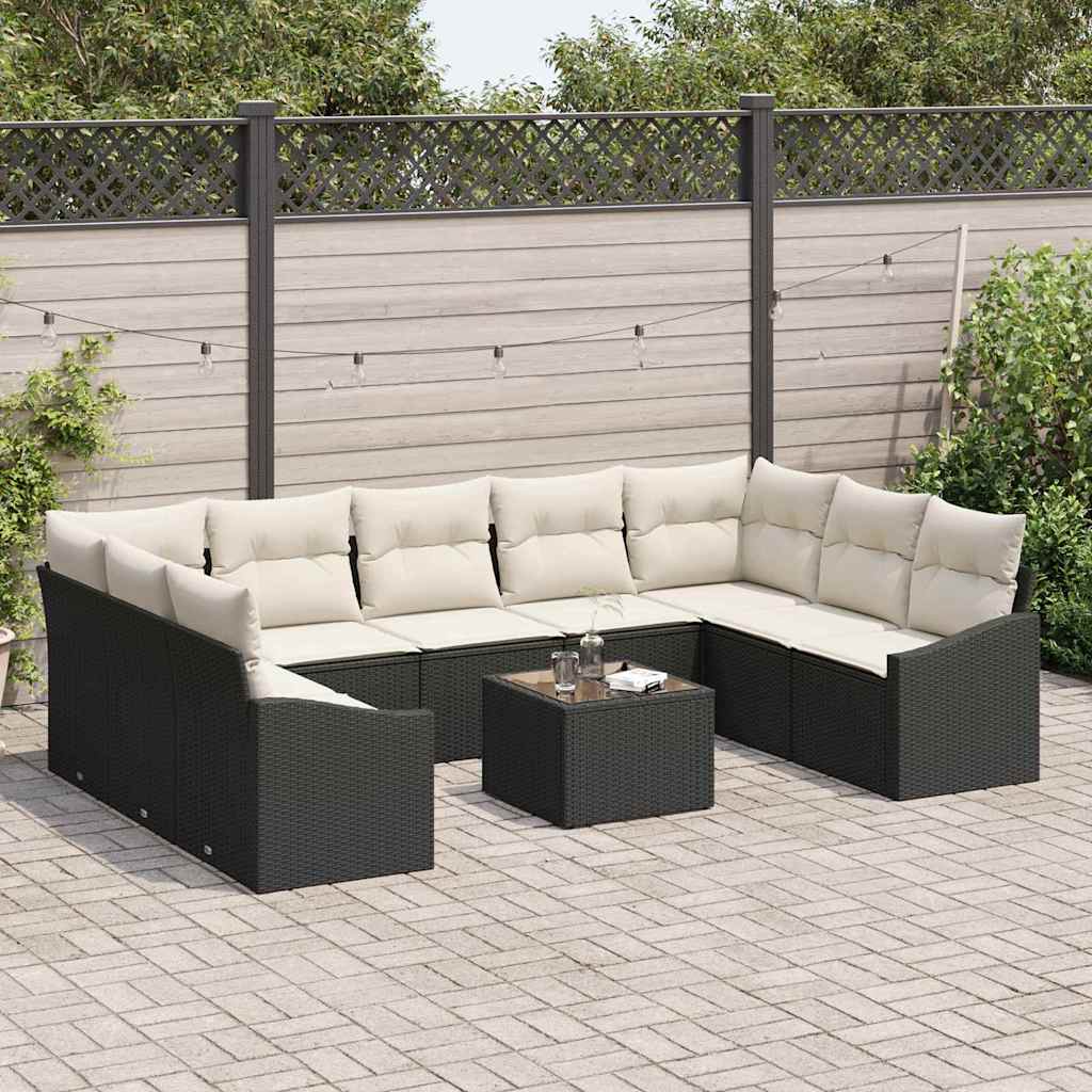 vidaXL 9-delige tuindinerset met kussens in bruin poly rotan