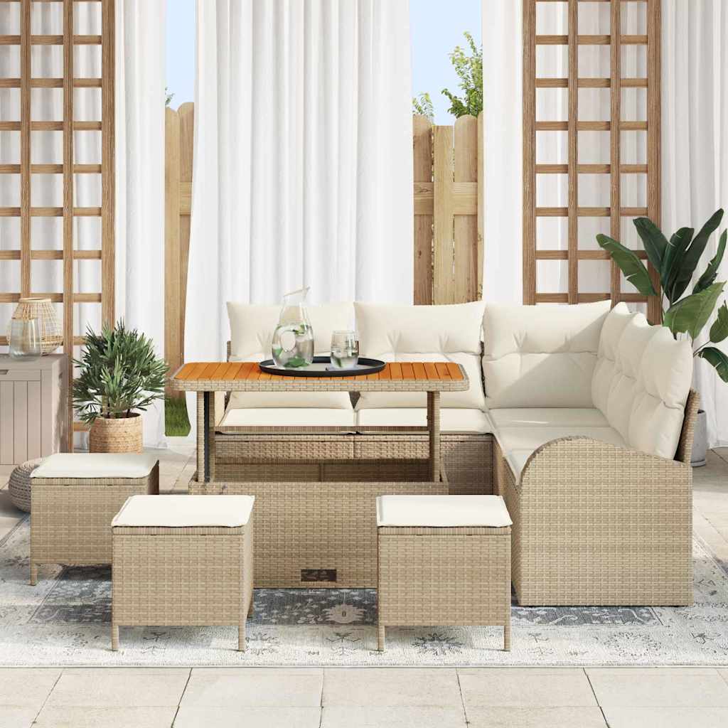 vidaXL 9-delige Tuinbankenset met kussens poly rattan acacia beige