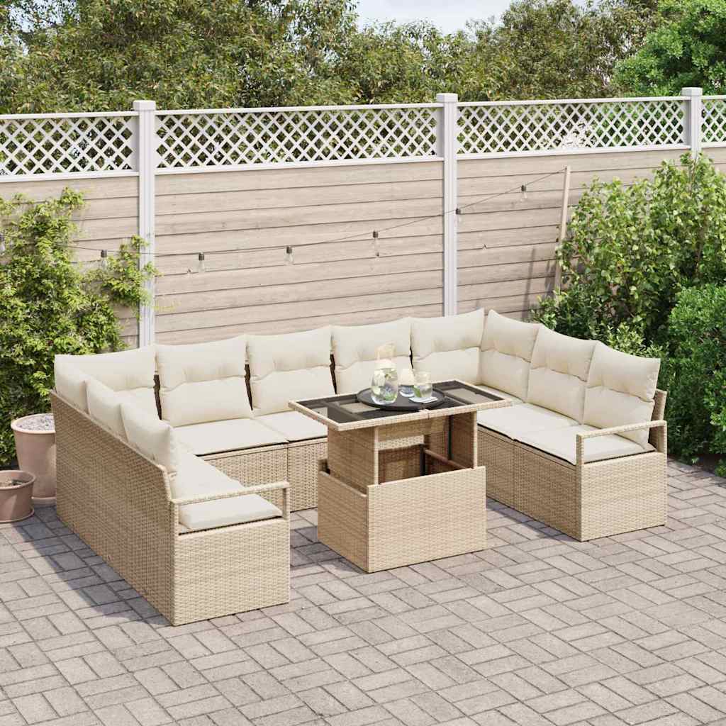 vidaXL 10-delige tuinsofa set met kussens in beige poly rattan