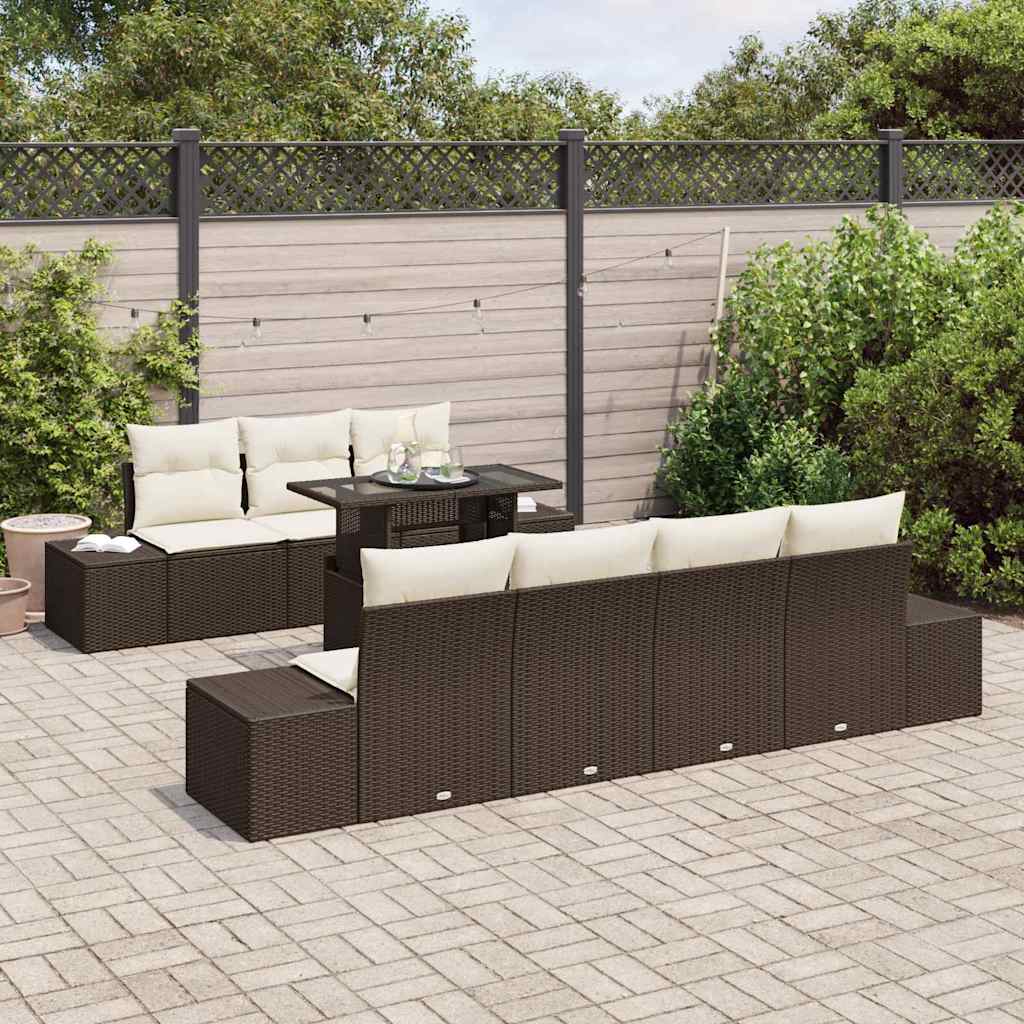 vidaXL 8-delige tuinset met kussens in bruin poly riet