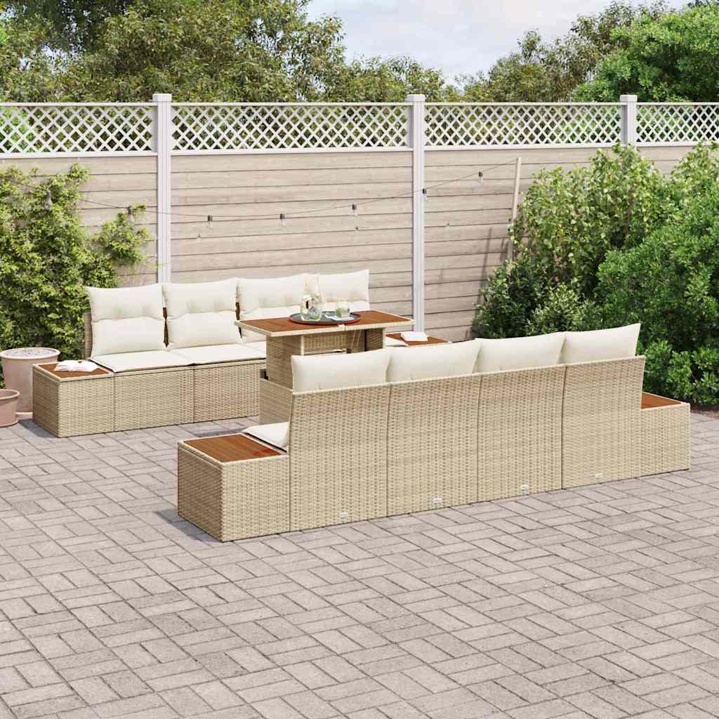 vidaXL 9-delige tuinset met kussens in het beige van poly rattan en acacia