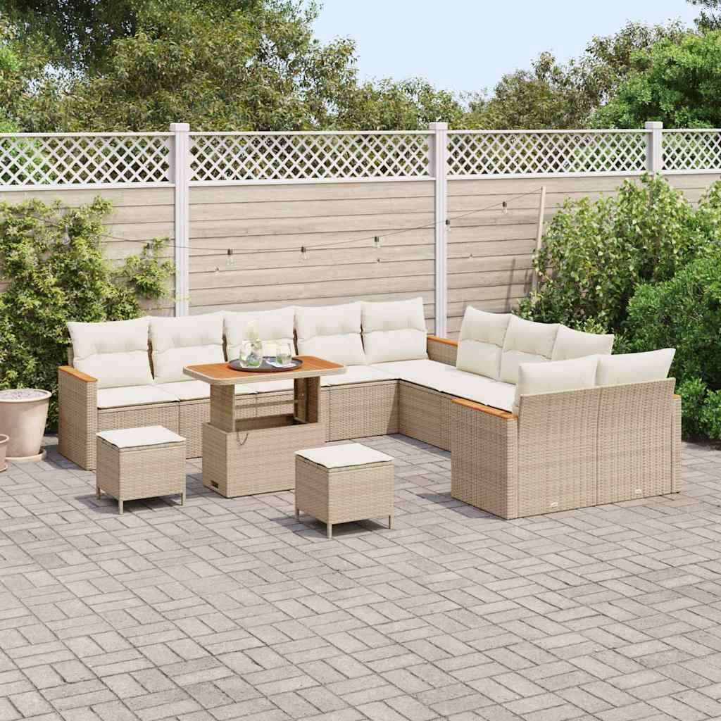 vidaXL 13-delige Tuinbankenset met kussens poly rattan acacia crème