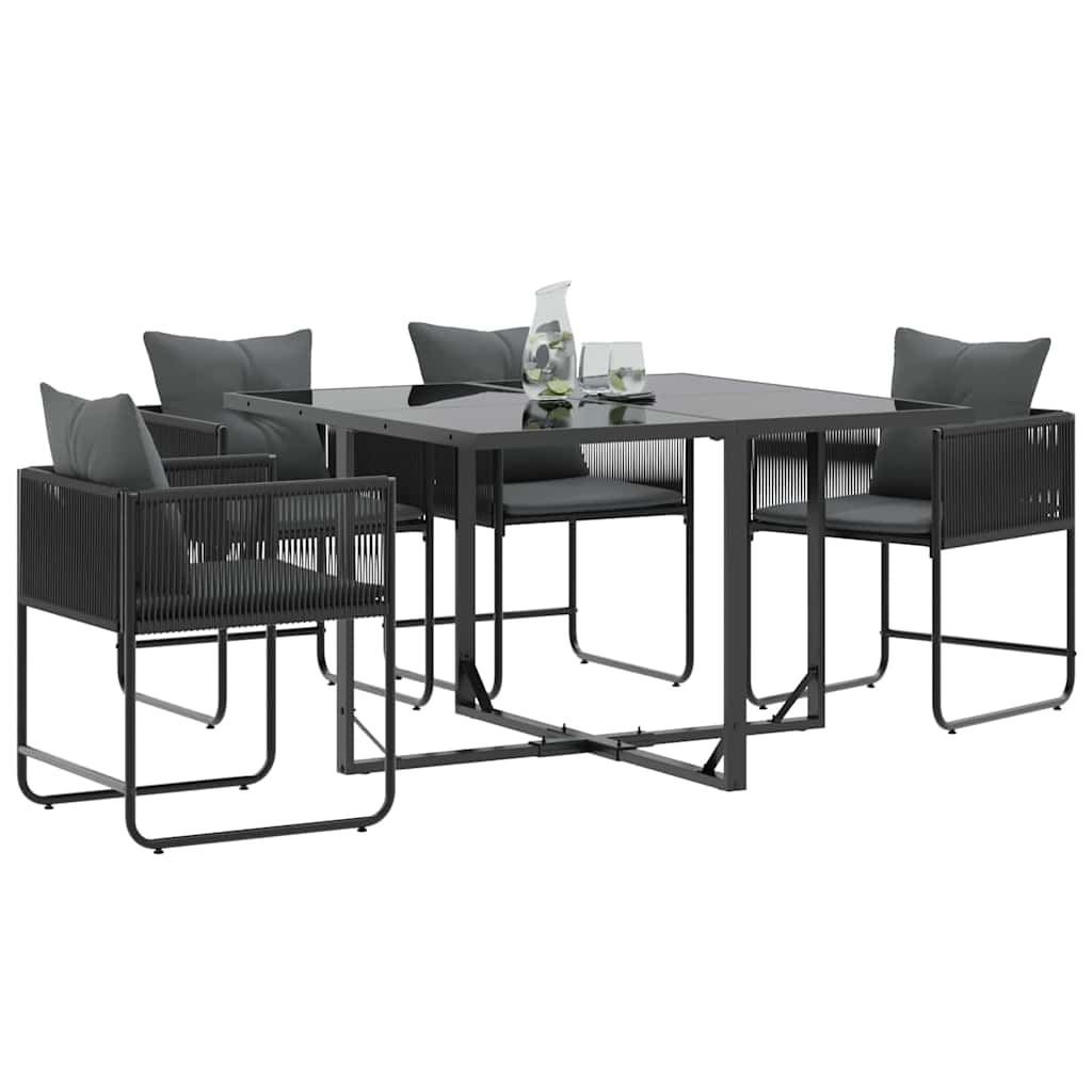 vidaXL Set van 4 Tuinstoelen met Kussens - Zwart Poly Rattan