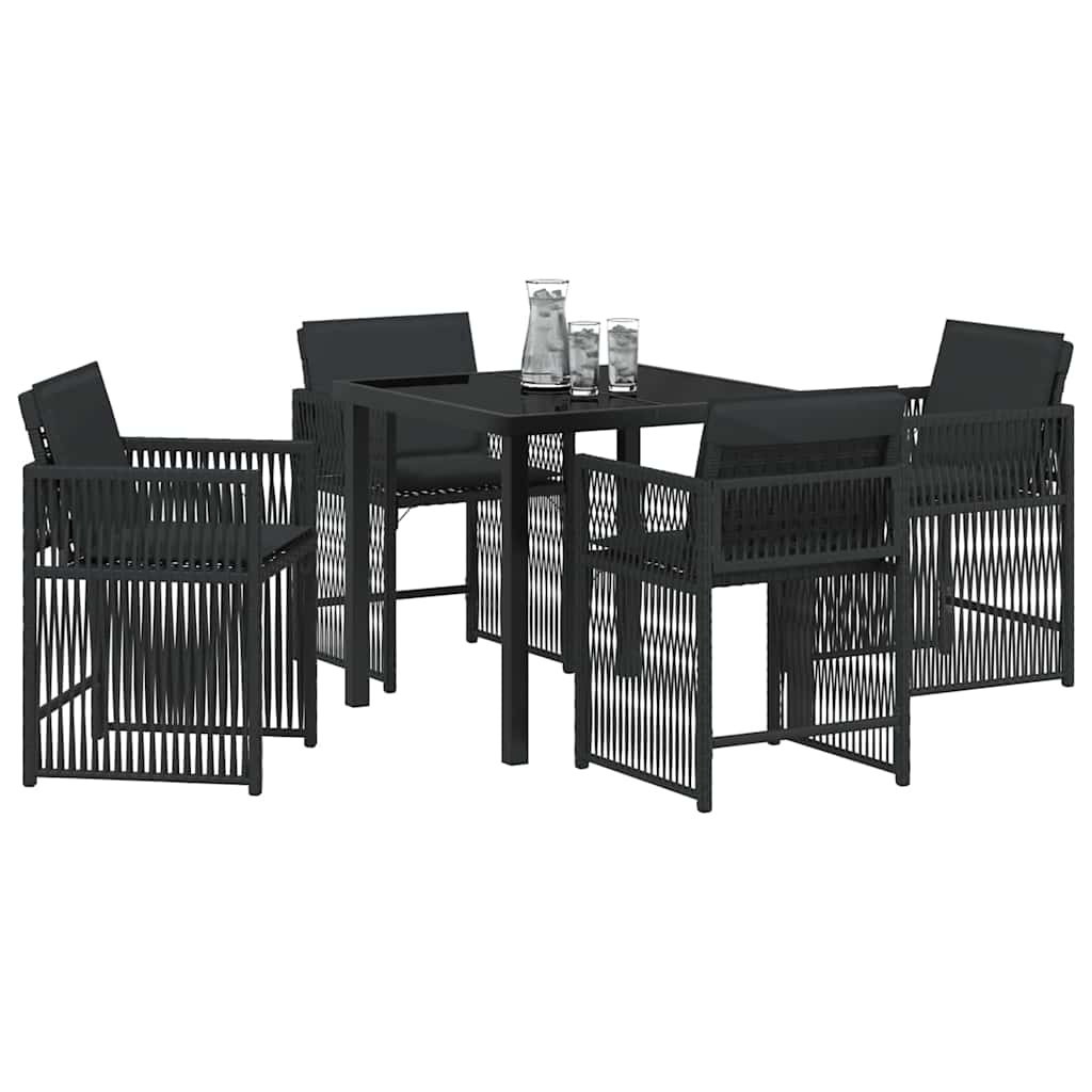 vidaXL 5-delige tuinset met kussens in zwart poly rattan