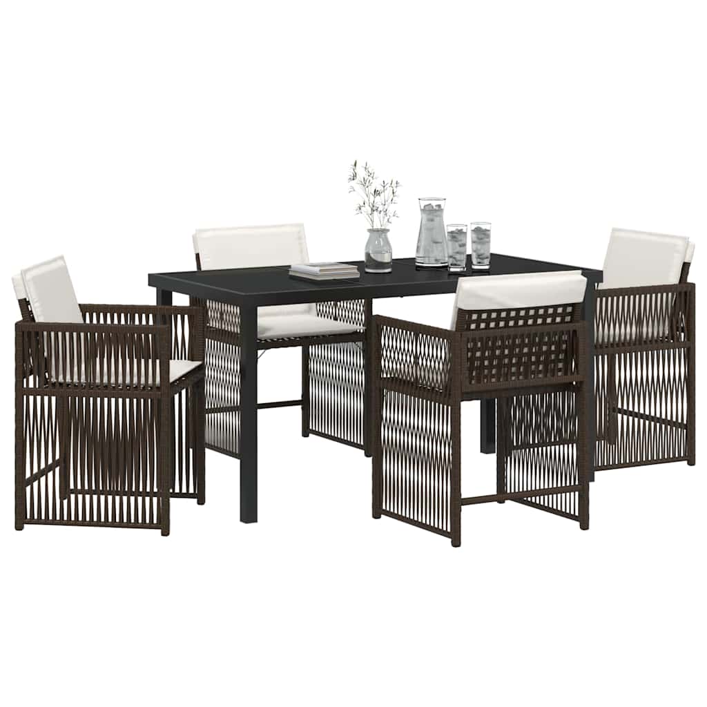 vidaXL 5-delige tuinset met kussens in bruin poly rattan