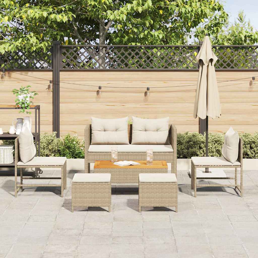 vidaXL 6-Delige Tuinset Met Kussens In Beige Van Poly Rattan