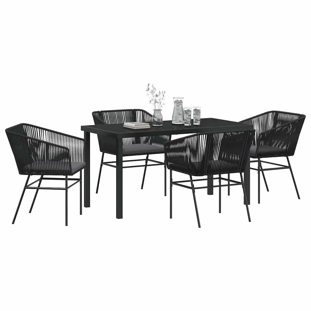 vidaXL 5-delige Tuin Eetset met Kussens Zwart Poly Rattan