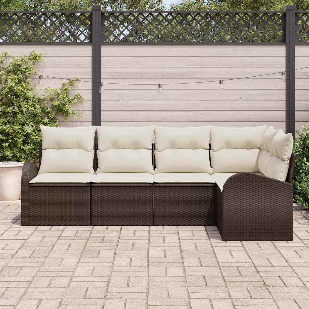 vidaXL 5-delige tuinsofa set met kussens in bruin poly rattan