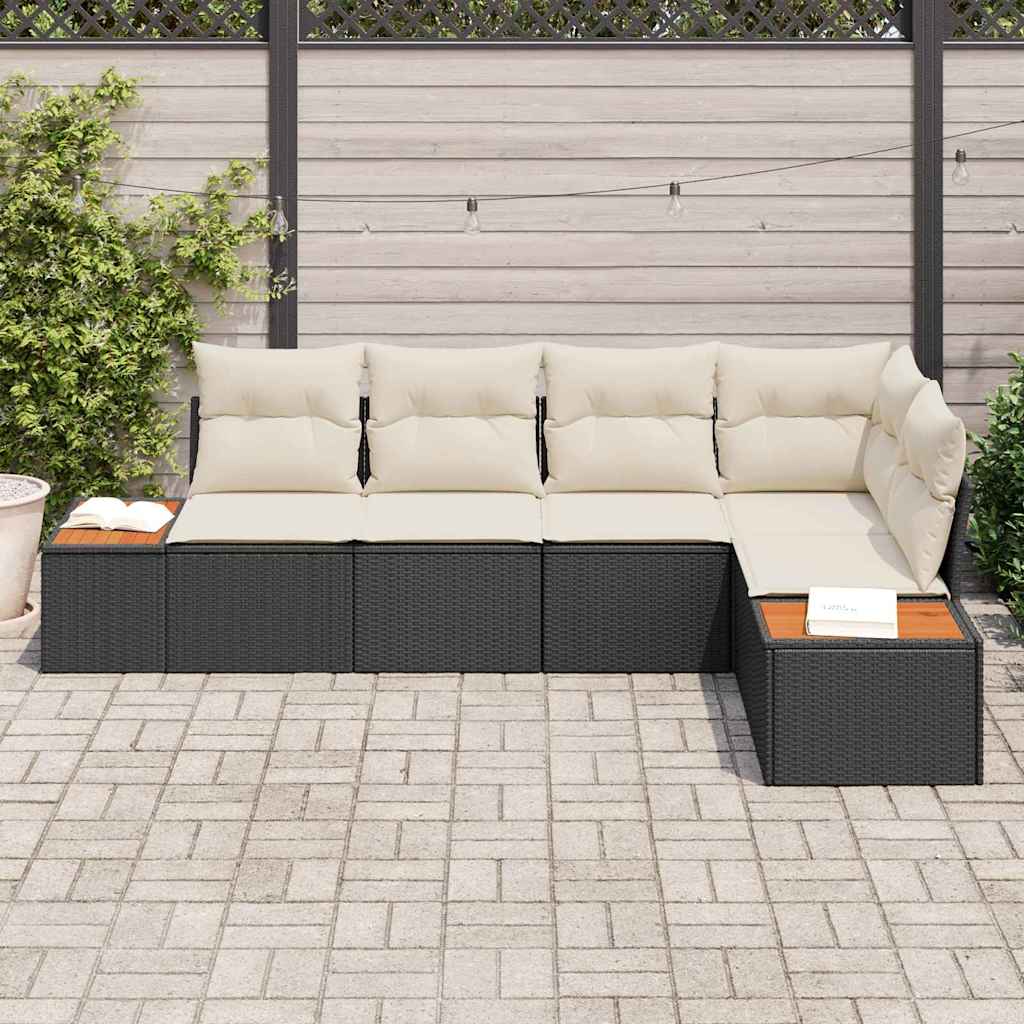 vidaXL 5-delige tuinset met kussens, zwart, poly rattan, acacia.