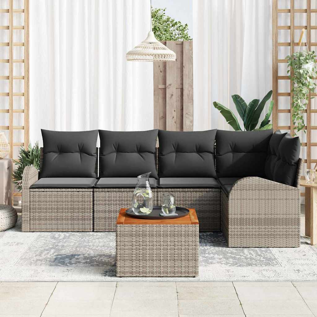 vidaXL Tuin Sofa Set Grijs 6 pcs Grijs Medium Rattan & Stof