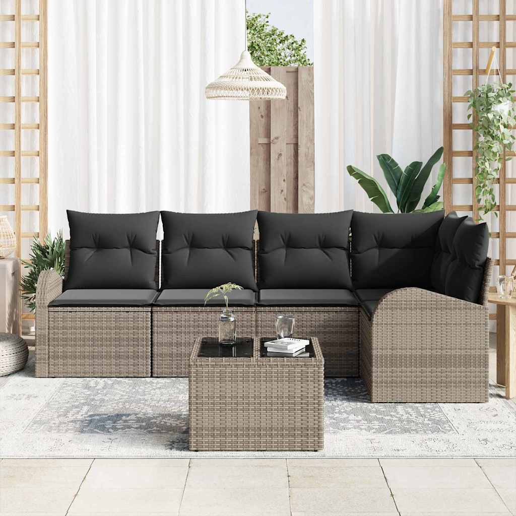 vidaXL 5-delige tuinset met kussens in zwart poly rattan