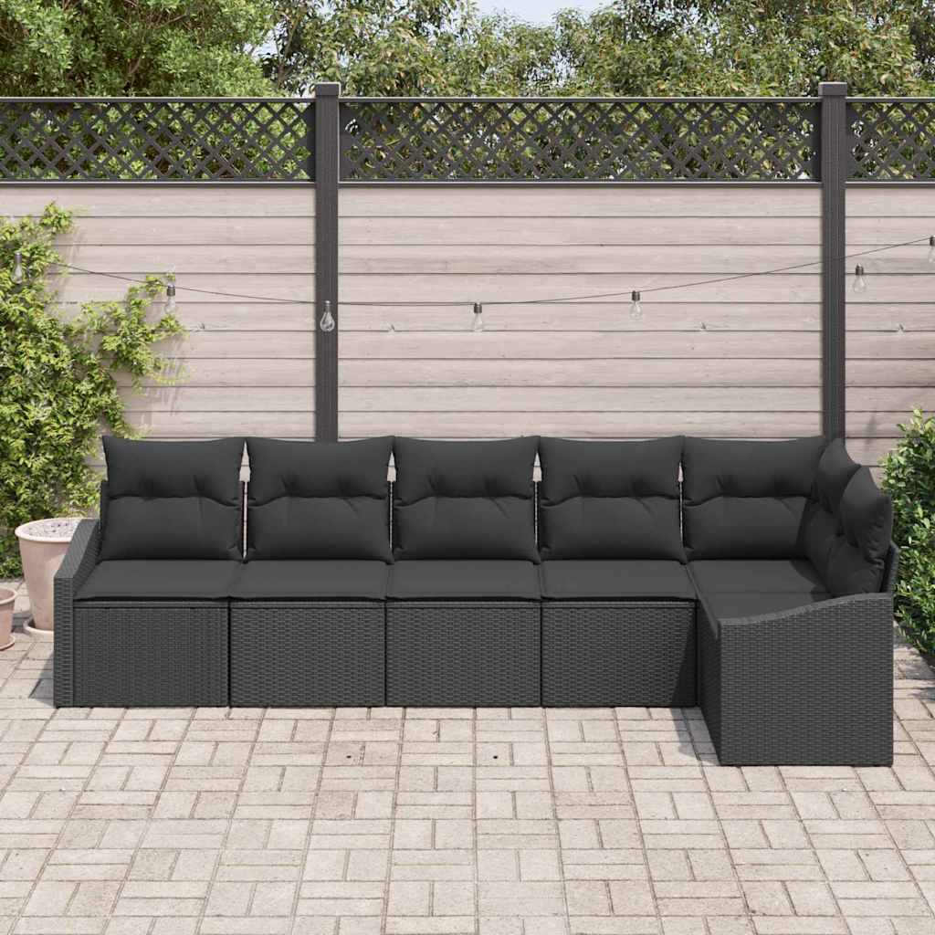 vidaXL 6-delige tuinset met kussens, zwart poly rattan
