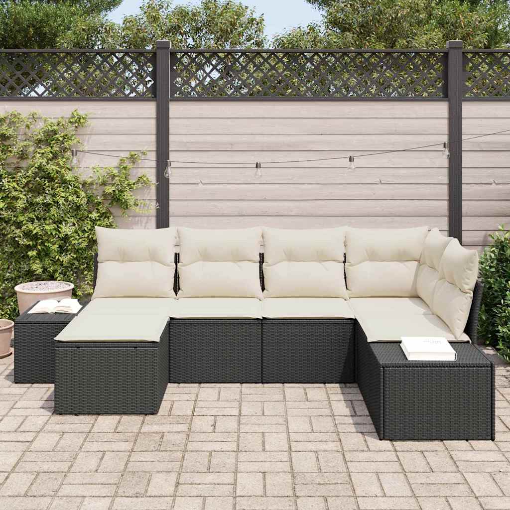 vidaXL 6-delige tuinset met kussens in zwart poly riet