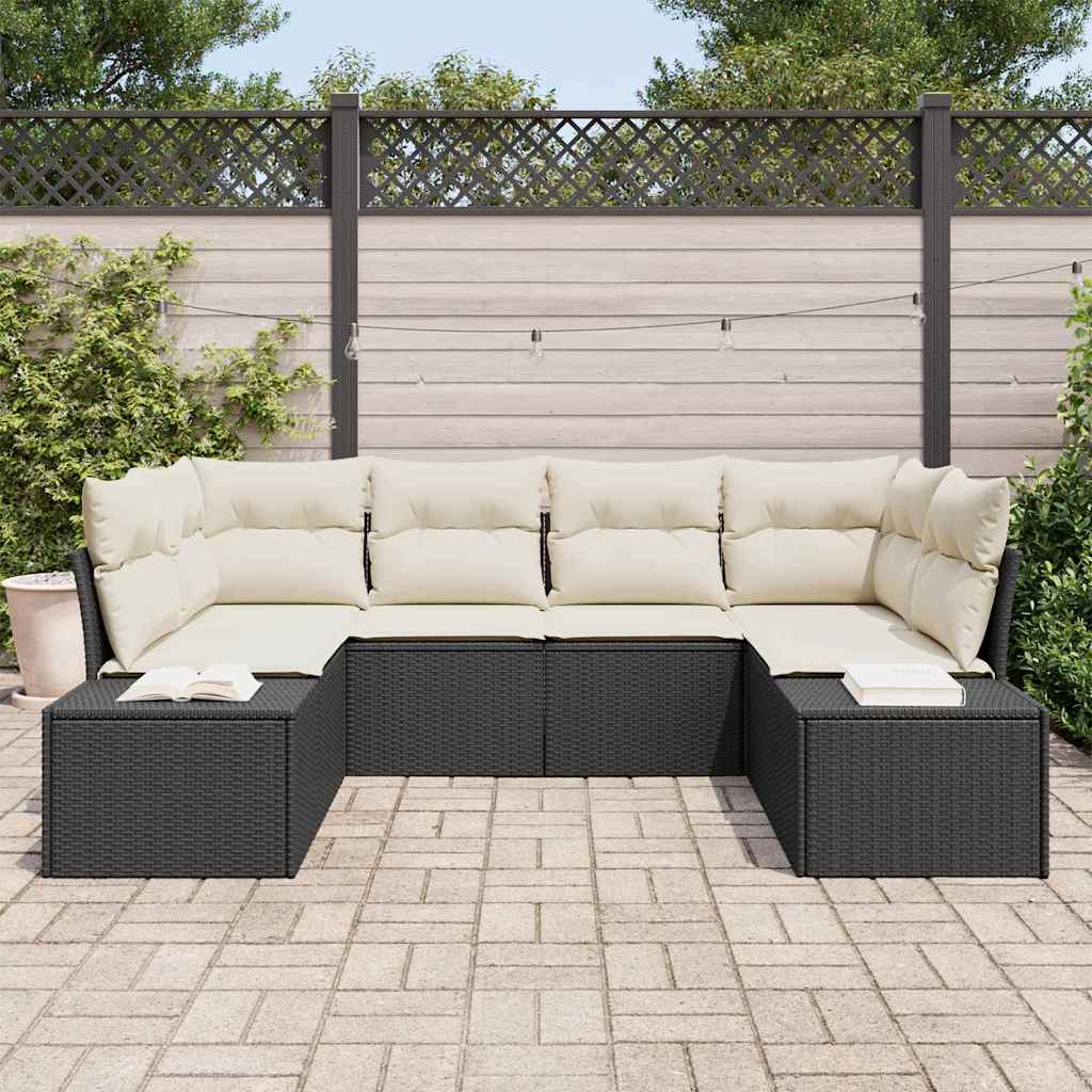vidaXL 6-delige tuinzitset met kussens in zwart poly rattan