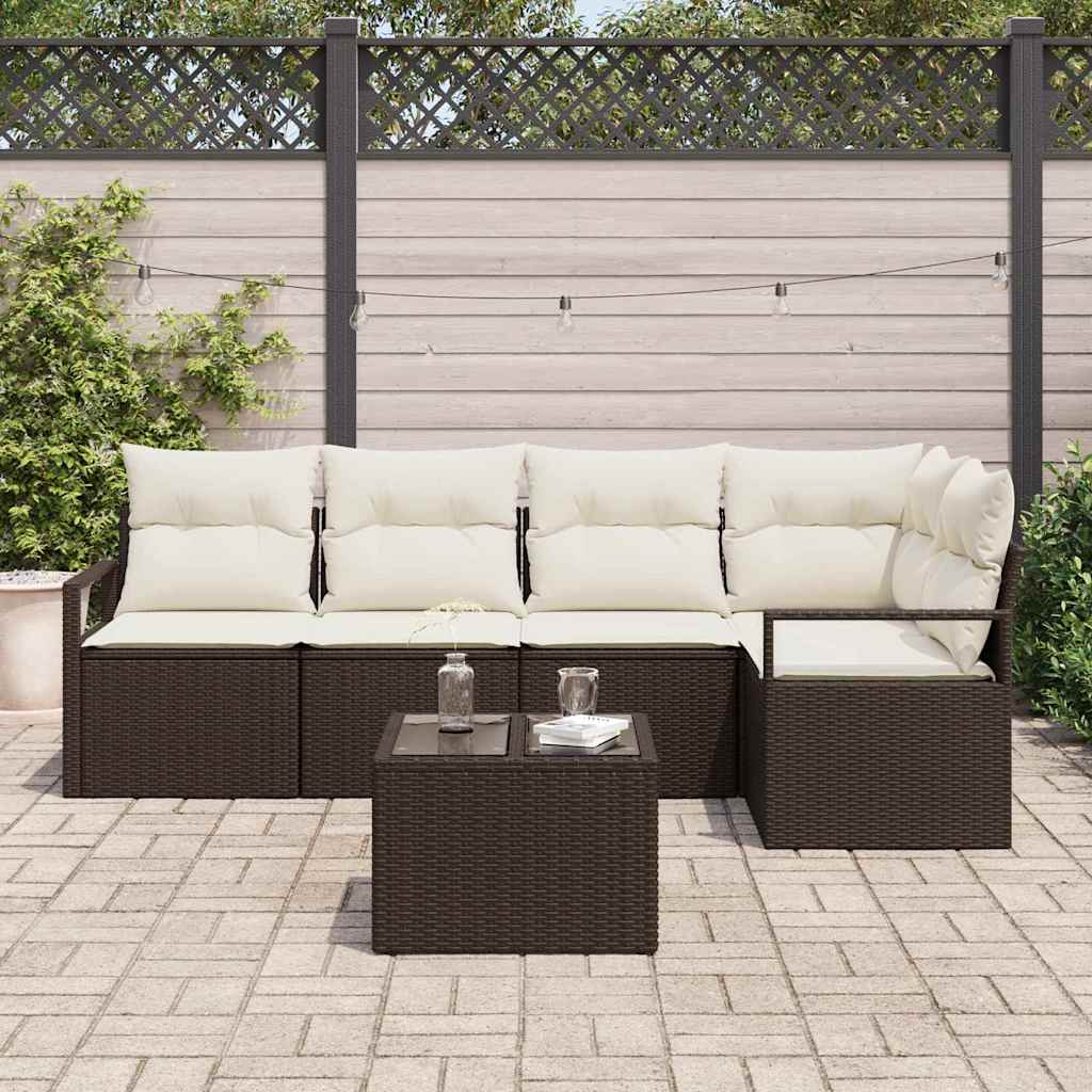 vidaXL 5-delige tuinbankset met kussens in grijs poly rattan
