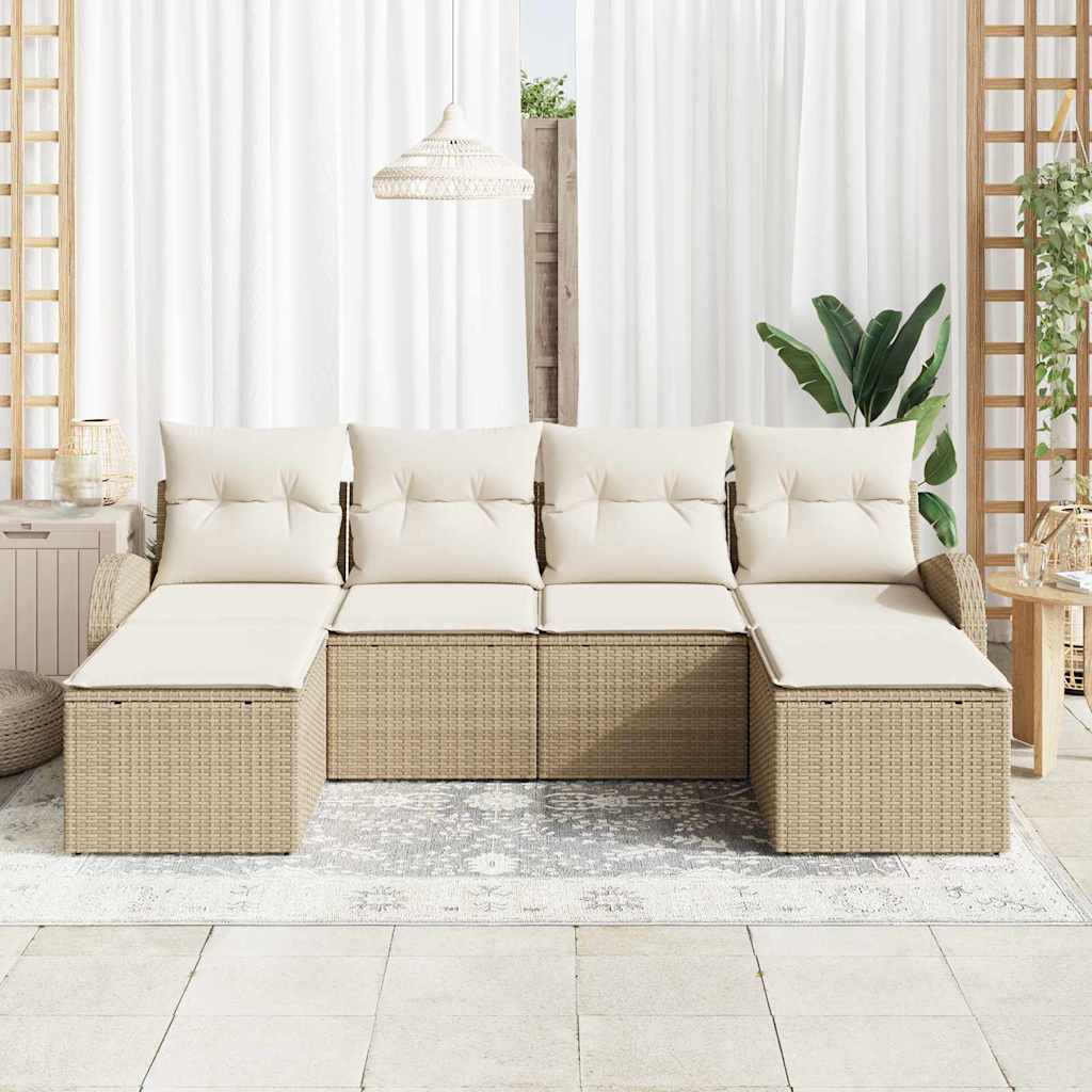 vidaXL 6-delige tuinsofa set met kussens in beige poly rattan