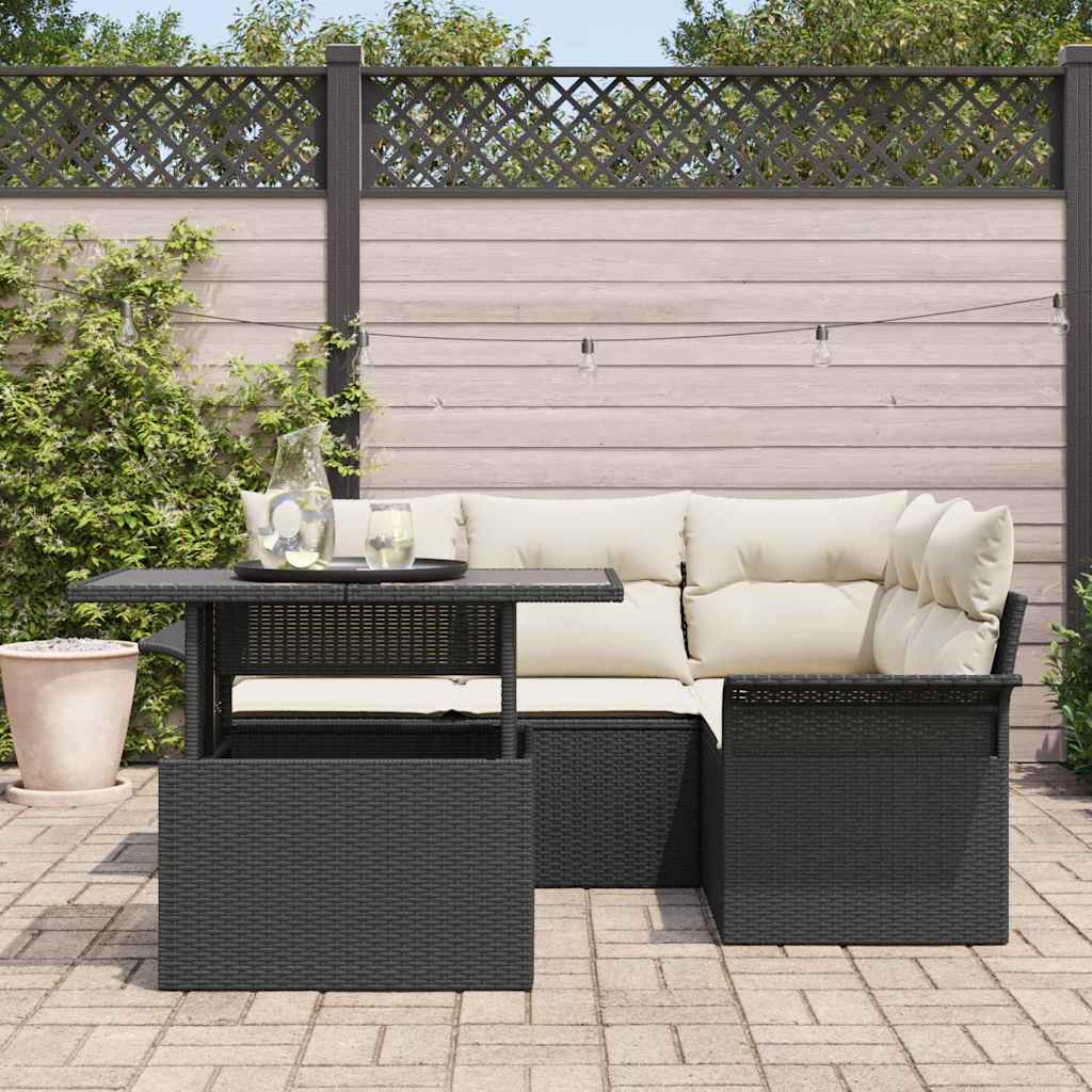 vidaXL 5-delige Tuin Sofa Set met Kussens - Zwart Poly Rattan