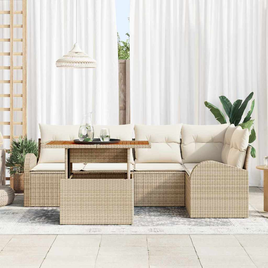 vidaXL 6-delige tuinsofa set met kussens in beige van poly rattan