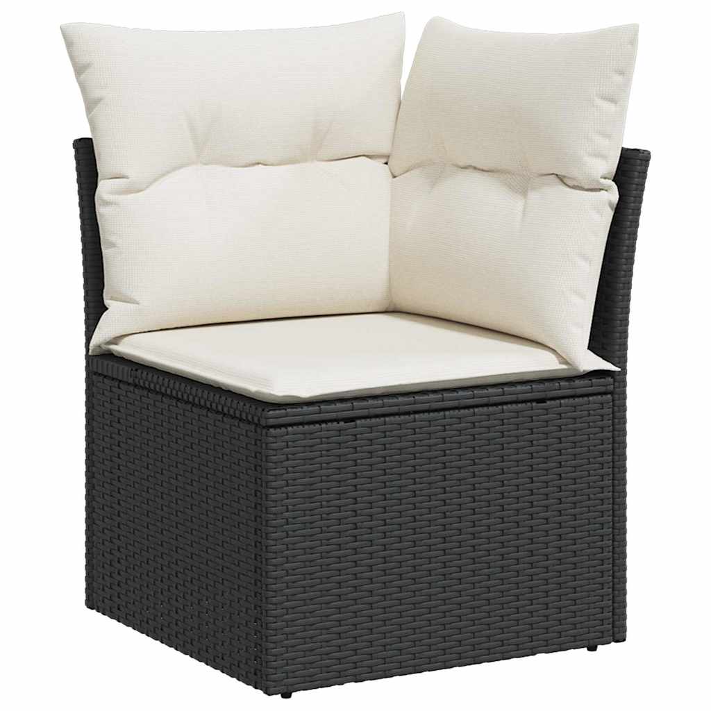 vidaXL 9-delige tuinbankset met Kussens - Zwart Poly Rattan Acacia